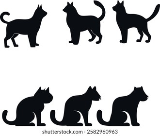 Cat silhouette vector set- Black cat