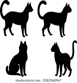 Cat silhouette vector set- Black cat