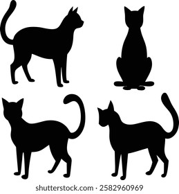 Cat silhouette vector set- Black cat