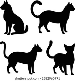 Cat silhouette vector set- Black cat