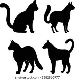 Cat silhouette vector set- Black cat