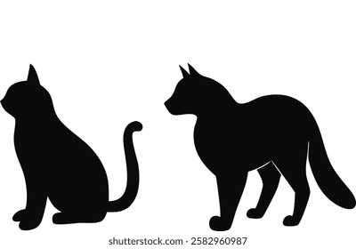 Cat silhouette vector set- Black cat