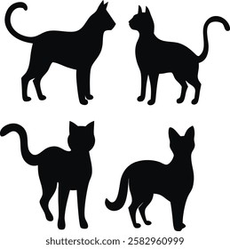 Cat silhouette vector set- Black cat