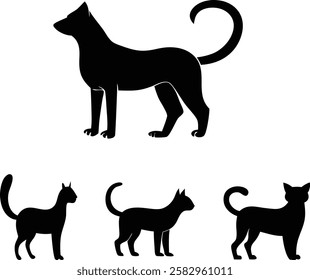 Cat silhouette vector set- Black cat