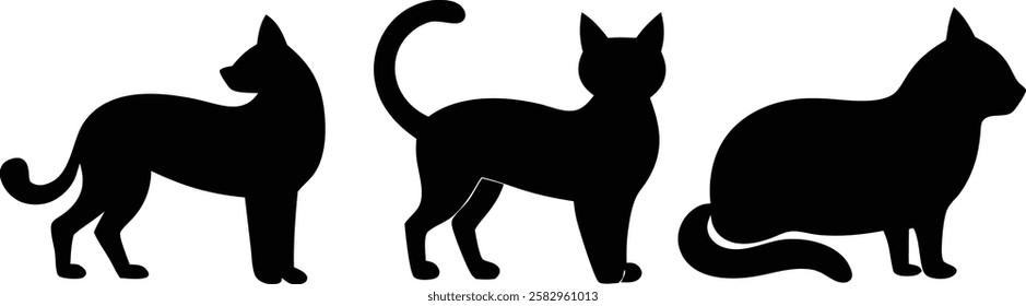 Cat silhouette vector set- Black cat