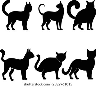 Cat silhouette vector set- Black cat