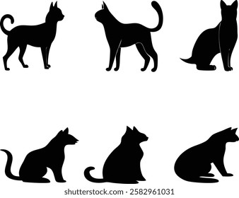 Cat silhouette vector set- Black cat