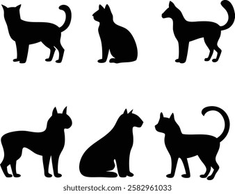 Cat silhouette vector set- Black cat