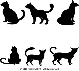 Cat silhouette vector set- Black cat