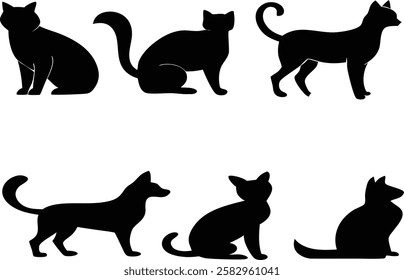 Cat silhouette vector set- Black cat