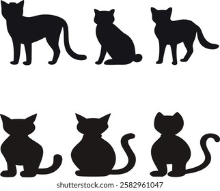 Cat silhouette vector set- Black cat