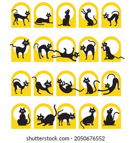 colección de conjunto de vectores de silueta de gato