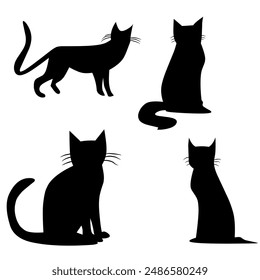 Cat silhouette vector set Isolated on White Background