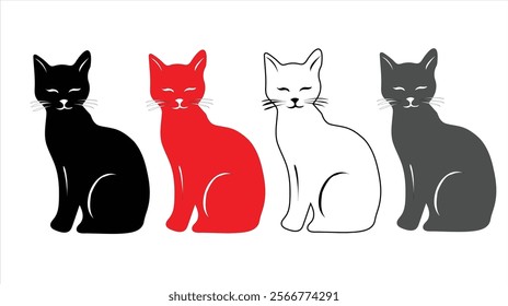 Cat silhouette vector set Isolated On White Background, Silhouette cats png element set 