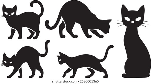 Cat silhouette vector set Isolated On White Background
