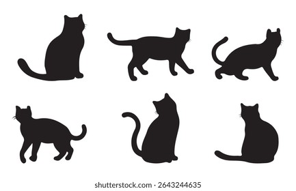 Cat silhouette vector set Isolated On White Background 