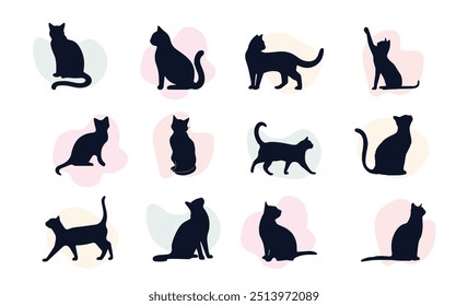 Cat silhouette vector set. cat shadow