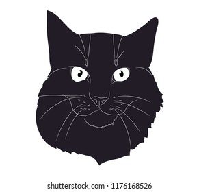 Cat silhouette, vector, white background, cat portrait