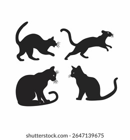 cat silhouette vector,collection of animal silhouettes on white background 