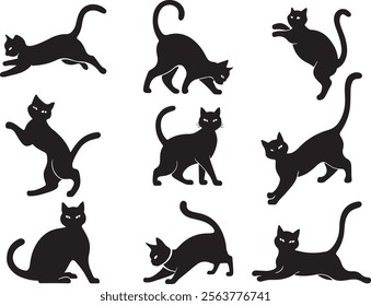 "Cat silhouette vectors are timeless and versatile design elements perfect for a variety of creative and professional projects. These sleek and elegant designs capture the graceful essence of cats,