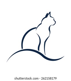 Cat silhouette with wave. Advertisement for Animal rescue, veterinary, shop 