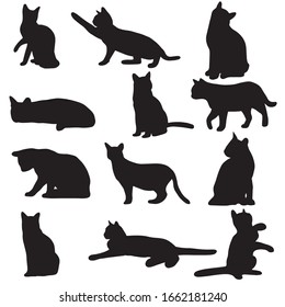 siluetas de gato ilustración vectorial de fondo blanco y negro