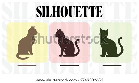 cat silhouettes in different poses and colors, feline vector icons for logo and graphic design