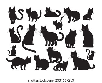 Cat silhouettes on white background