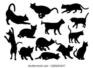 A cat silhouettes pet animals graphics set 