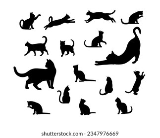 Cat silhouettes, cat silhouettes pet animals graphics set