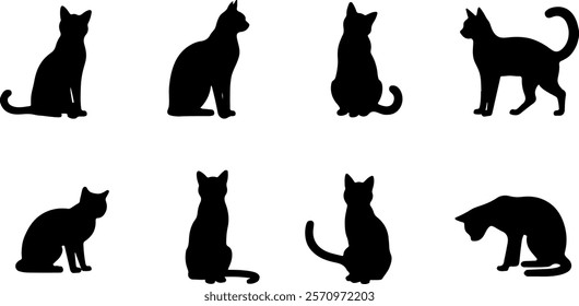 A cat silhouettes pet animals graphics set