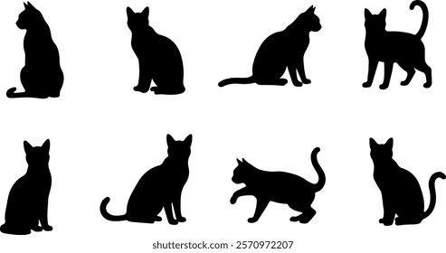 A cat silhouettes pet animals graphics set