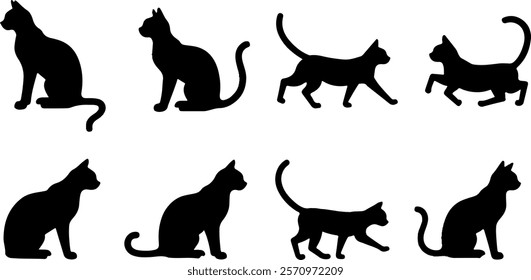 A cat silhouettes pet animals graphics set