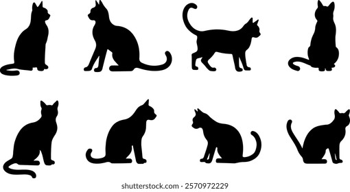 A cat silhouettes pet animals graphics set