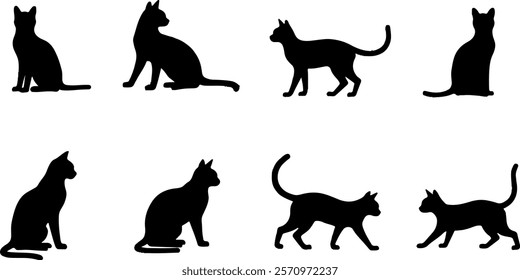 A cat silhouettes pet animals graphics set