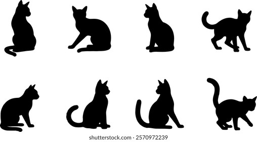 A cat silhouettes pet animals graphics set