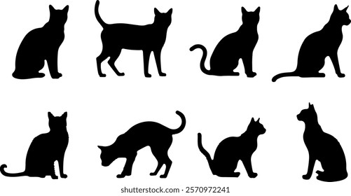 A cat silhouettes pet animals graphics set