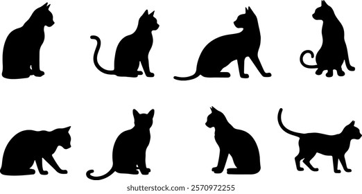 A cat silhouettes pet animals graphics set