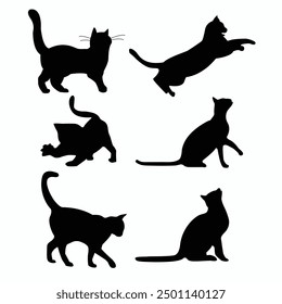 Cat silhouettes set, large pack of vector silhouette design, isolated white background