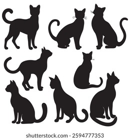 Cat silhouettes set pack of vector Cats silhouettes in different poses