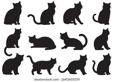 Cat silhouettes set. Cat silhouettes in various pose.