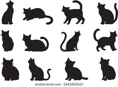 Cat silhouettes set. Cat silhouettes in various pose.