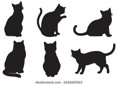 Cat silhouettes set. Cat silhouettes in various pose.