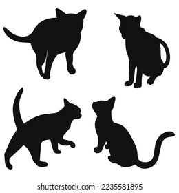Cat silhouettes in various poses on a white background. Cat vector design great for logos, decorative prints and stickers