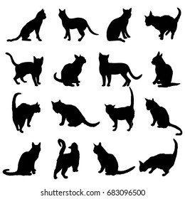 Set Black Silhouettes Cats Kittens Cat Stock Vector (Royalty Free ...