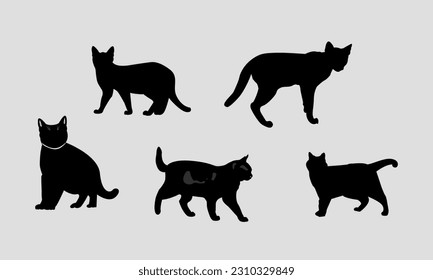 The Cat Silhouettes Vector Set Black
