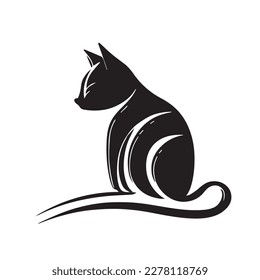 Cat simple vector black image on white background. Silhouette svg vector illustration animal, laser cutting cnc. svg