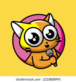 Cat singing cartoon character, flat design style