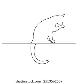 Arte de una sola línea del gato, dibujo continuo de una línea del icono aislado del Vector del contorno 


