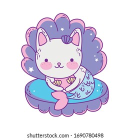 cat siren cartoon inside shell design, Kawaii expression cute character funny and emoticon theme Vector illustration